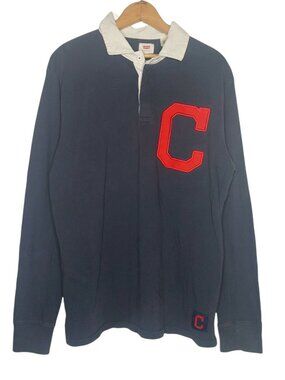 Cleveland Indians Rugby Shirt M Long Sleeve Block C Collared MLB Baseball